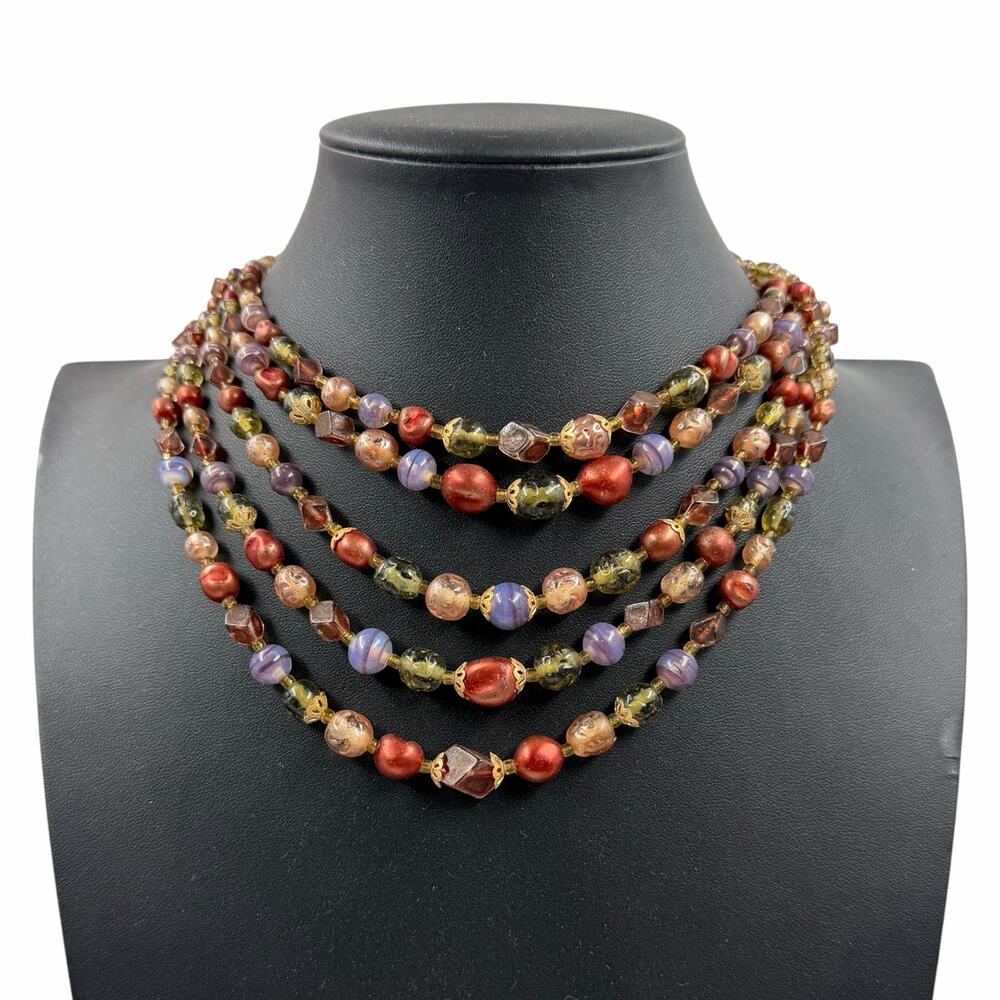 VTG Japan Multistrand Glass Bead Choker Necklace Earth Tone 1950s Retro Coquette